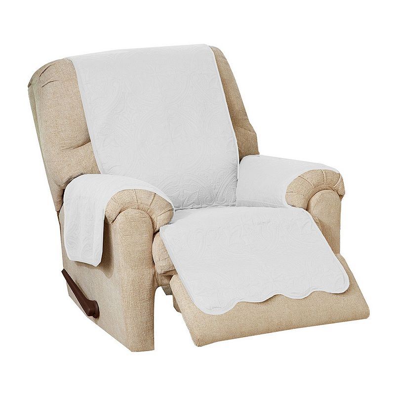 Great Bay Home Elenor Solid Medallion Recliner Cover, White