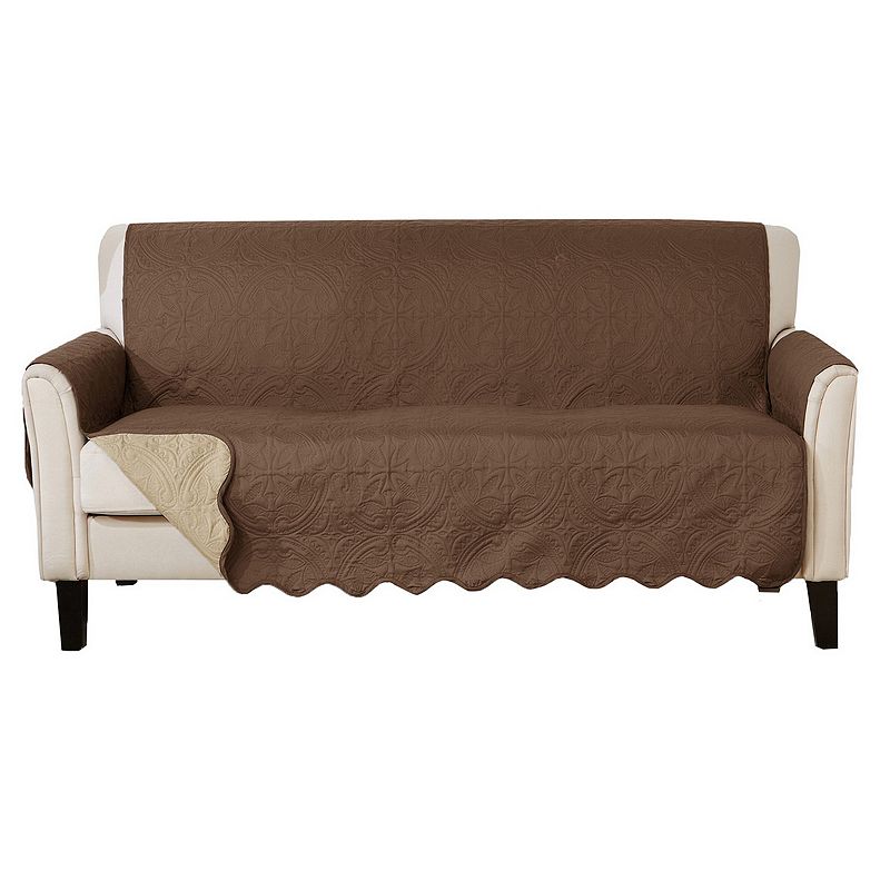 Great Bay Home Elenor Solid Medallion Sofa Slipcover, Brown