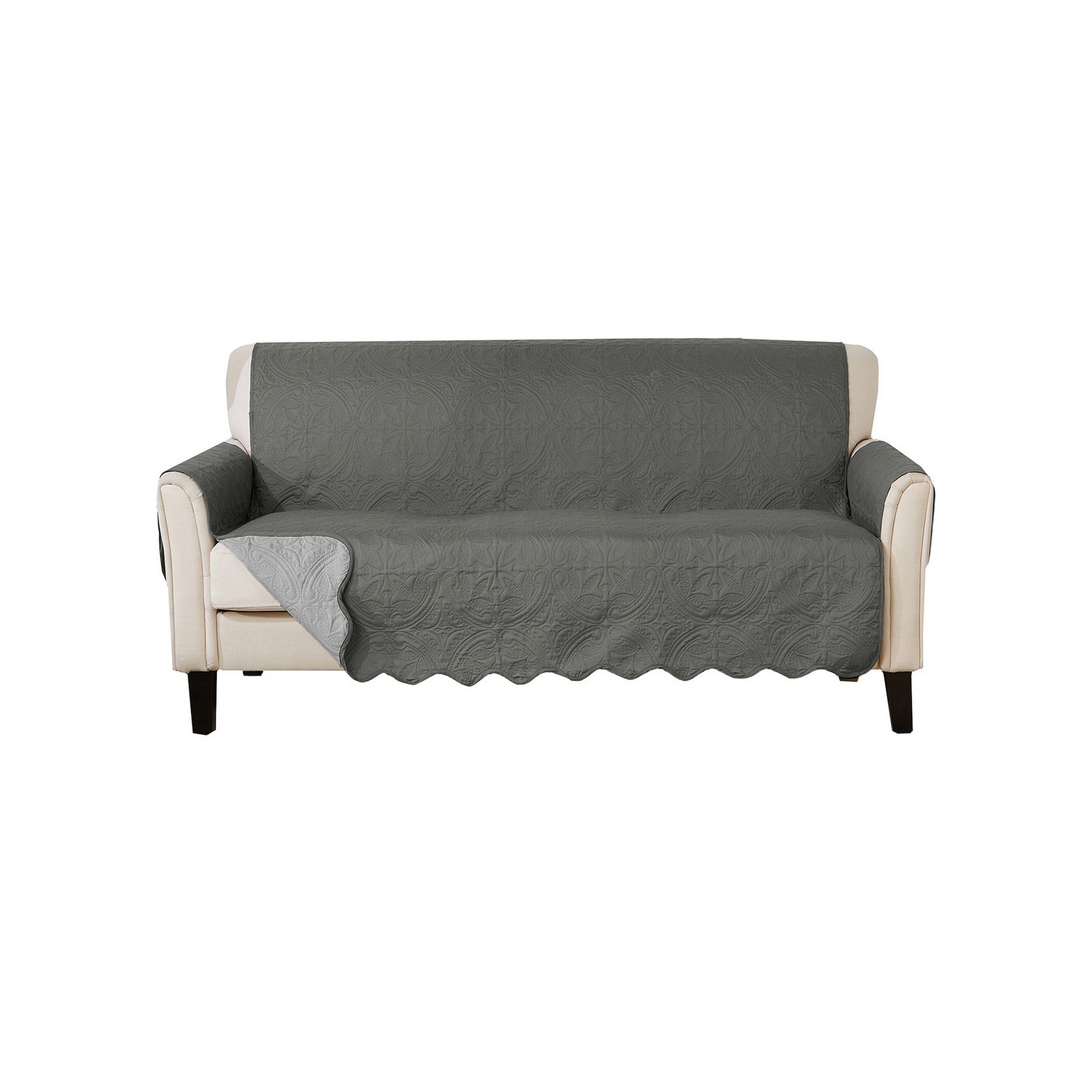 Great Bay Home Elenor Solid Medallion Sofa Cover, Sage Green Light Gray