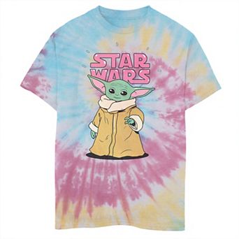 Boys 8-20 Star Wars The Mandalorian Grogu aka Baby Yoda Cute Force Cartoon Logo Tie Dye Graphic Tee