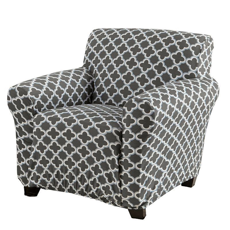 Great Bay Home Fallon Printed Twill Chair Slipcover, Grey, Armchair