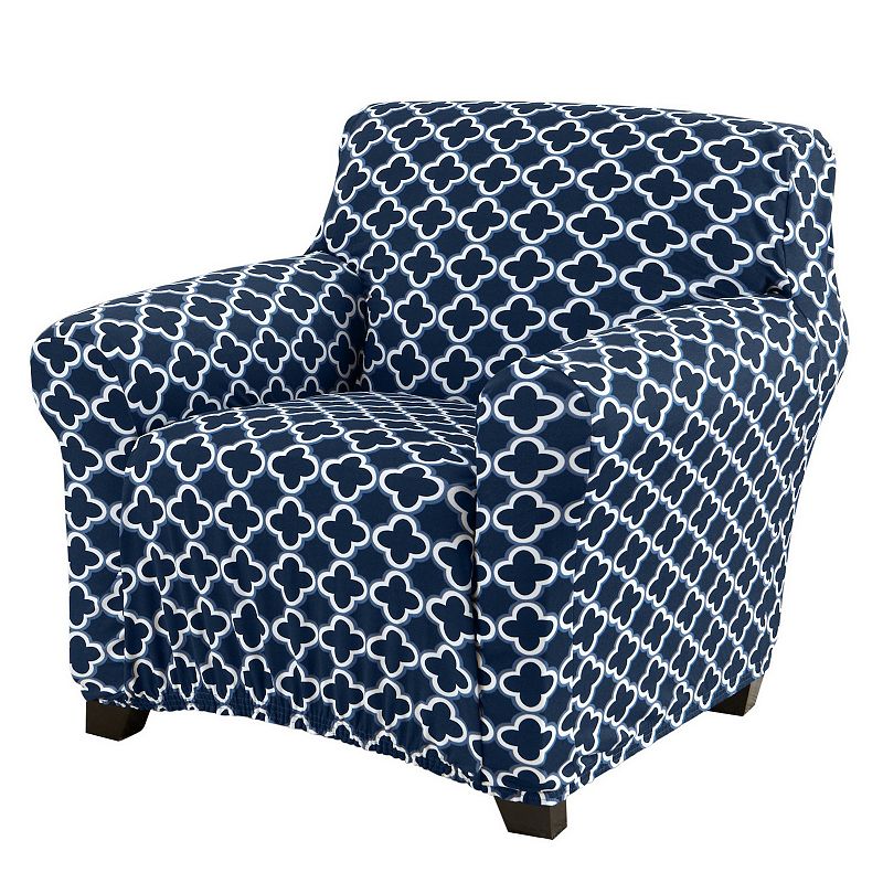 Great Bay Home Fallon Printed Twill Chair Slipcover, Blue, Armchair
