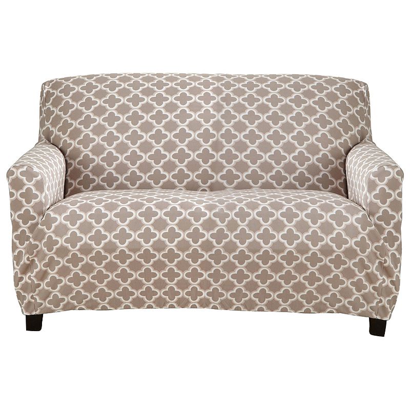 Great Bay Home Fallon Printed Twill Loveseat Slipcover, Beig/Green