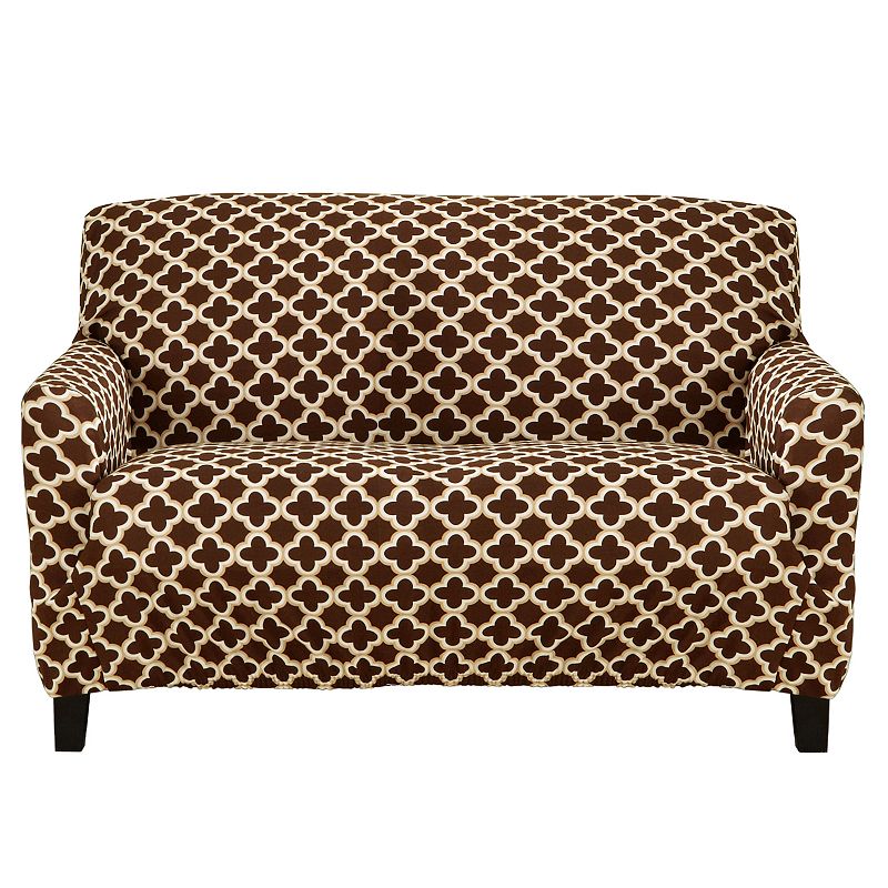 Great Bay Home Fallon Printed Twill Loveseat Slipcover, Brown