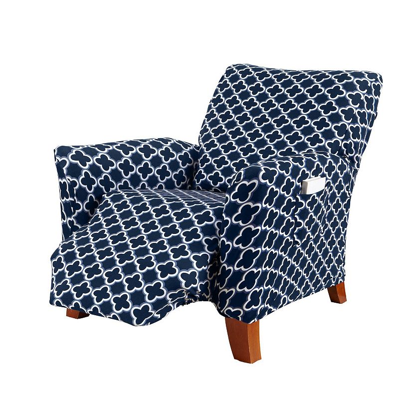 Great Bay Home Fallon Printed Twill Recliner Slipcover, Blue