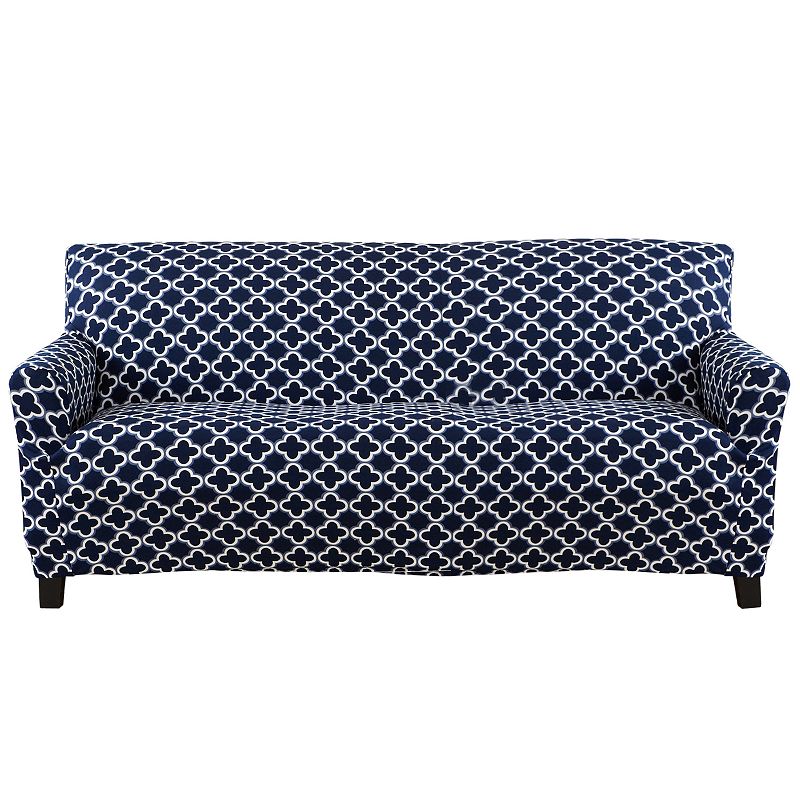 Great Bay Home Fallon Printed Twill Sofa Slipcover, Blue