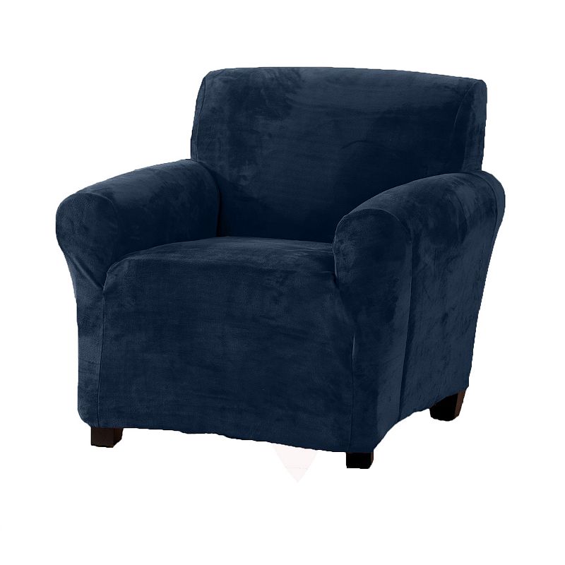 Great Bay Home Gale Velvet Plush Chair Slipcover, Blue, Armchair