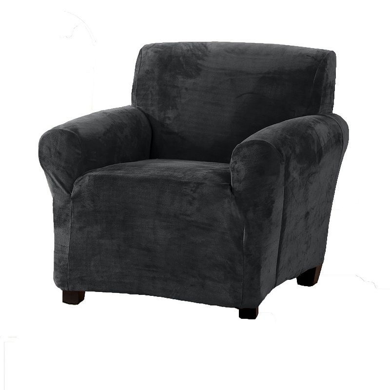 Great Bay Home Gale Velvet Plush Chair Slipcover, Grey, Armchair