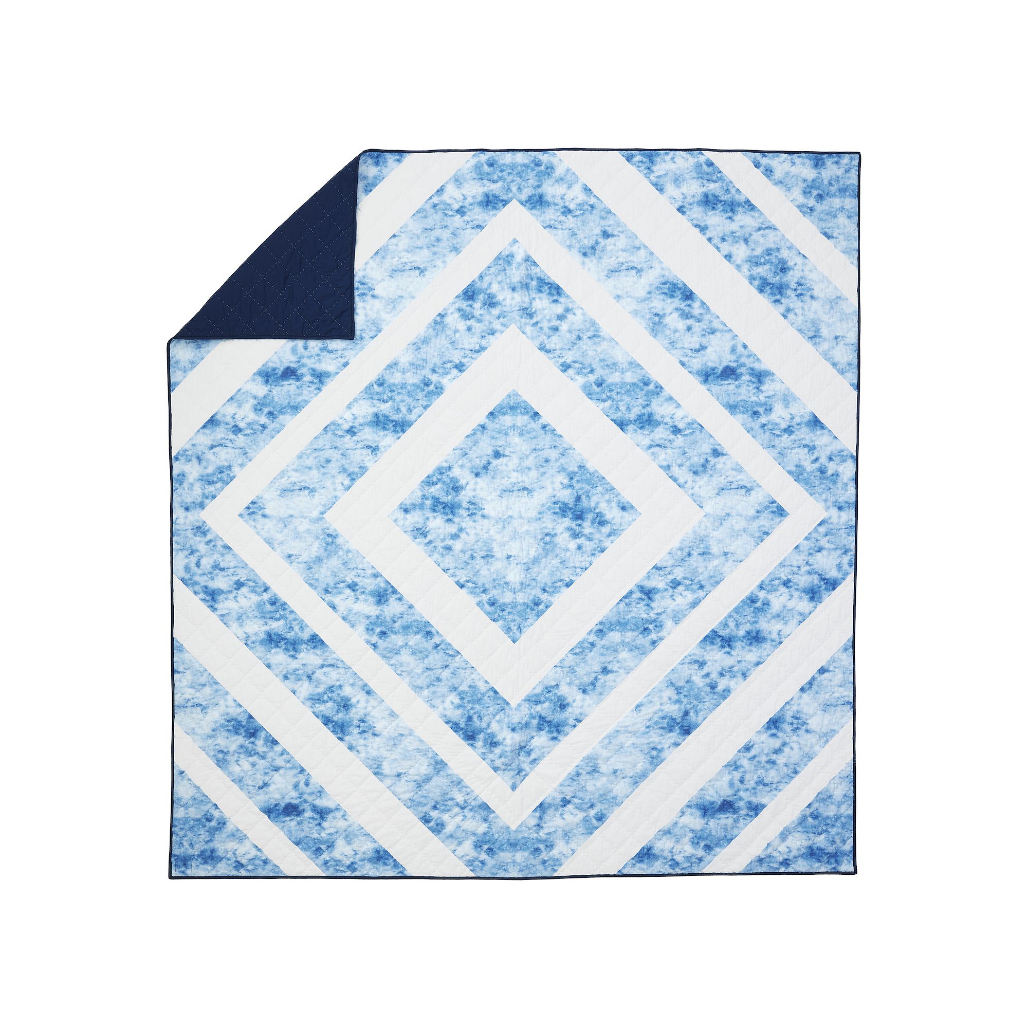 Lands End Kids Cotton Tie Dye Patchwork Quilt or Pillow Sham, Deep Blue Ti