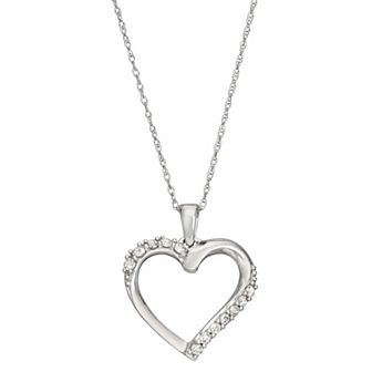HDI 10k White Gold 1/5 Carat T.W. Diamond Heart Pendant Necklace