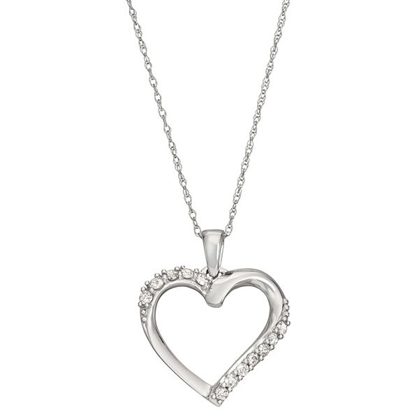 HDI 10k White Gold 1/5 Carat T.W. Diamond Heart Pendant Necklace