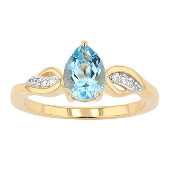 14k Gold Over Silver Genuine Blue Topaz & White Cubic Zirconia Accent Ring