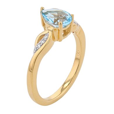 14k Gold Over Silver Genuine Blue Topaz & White Cubic Zirconia Accent Ring