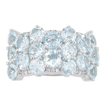 Sterling Silver Genuine Aquamarine & White Cubic Zirconia Accent Cluster Ring