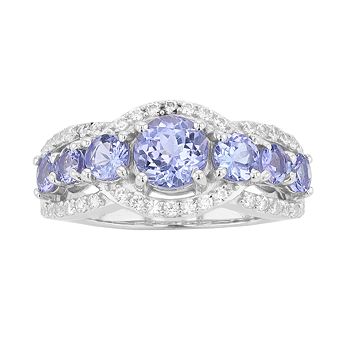 Sterling Silver Genuine Tanzanite & White Cubic Zirconia Accent Ring