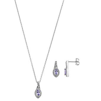 Sterling Silver Tanzanite & White Topaz Pendant & Earring Set
