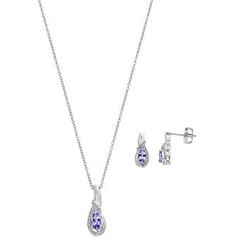 Sterling Silver Tanzanite & White Topaz Pendant & Earring Set