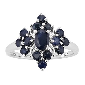 Sterling Silver Genuine Blue Sapphire Cluster Ring