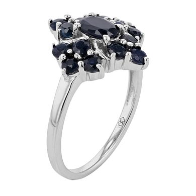Sterling Silver Genuine Blue Sapphire Cluster Ring