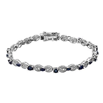 Sterling Silver Oval Blue Sapphire & White Zircon Bracelet