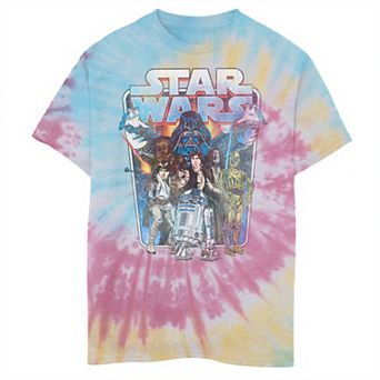 Boys 8-20 Star Wars Distressed Darth Vader Hovering over Luke & Friends Tie Dye Graphic Tee