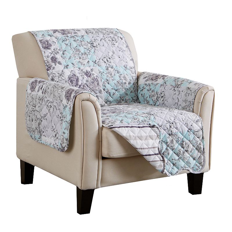 Great Bay Home Maribel Floral Patchwork Chair Slipcover, Grey, Armchair