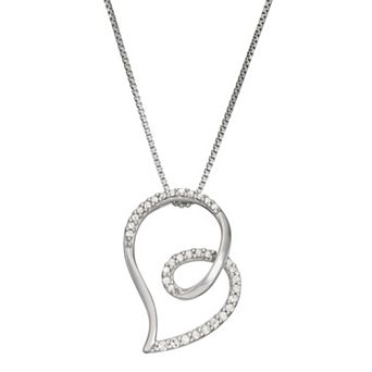 HDI Sterling Silver 1/6 Carat T.W. Diamond Swirl Heart Pendant Necklace