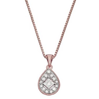 HDI Rose Gold Tone Silver 1/10 Carat T.W. Diamond Tear Drop Pendant