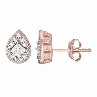 HDI Rose Gold Tone Sterling Silver 1/6 Carat T.W. Diamond Teardrop Stud Earrings