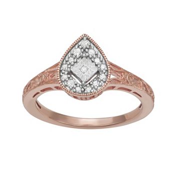 HDI Rose Gold Tone Silver 1/10 Carat T.W. Diamond Tear Drop Ring