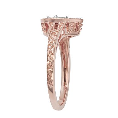 HDI Rose Gold Tone Silver 1/10 Carat T.W. Diamond Tear Drop Ring