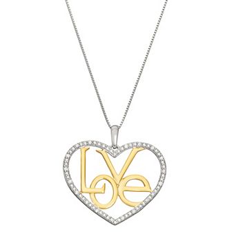 HDI Two Tone Sterling Silver 1/5 Carat T.W. Diamond Heart Necklace