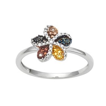 HDI Sterling Silver Colorful Diamond Accent Flower Ring