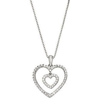 HDI Sterling Silver 1/4 Carat T.W. Double Heart Pendant Necklace
