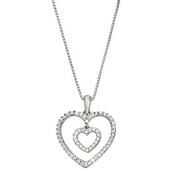 HDI Sterling Silver 1/4 Carat T.W. Double Heart Pendant Necklace