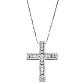 HDI Sterling Silver 1/2 Carat T.W. Diamond Cross Pendant Necklace
