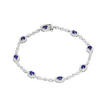 HDI Sterling Silver Lab-Created Sapphire & Diamond Accent Link Bracelet