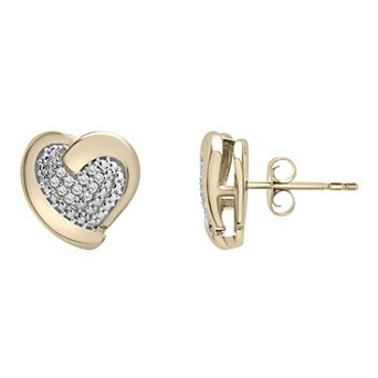 14k Gold Over Silver 1/10 Carat T.W. Diamond Heart Stud Earrings