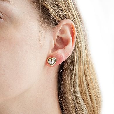 Gold Over Silver 1/10 Carat T.W. Diamond Heart Earrings
