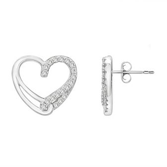 Sterling Silver 1/4 Carat T.W. Diamond Open Heart Earrings