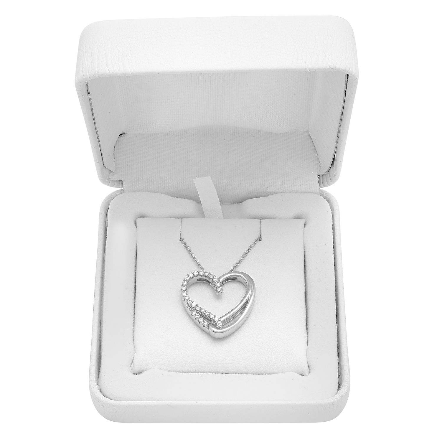 Sterling Silver 1ct TDW Diamond Heart Pendant Necklace - Open Heart Design With 84 Diamonds - View #10