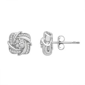 Sterling Silver 1/4 Carat T.W. Diamond Cluster Knot Stud Earrings