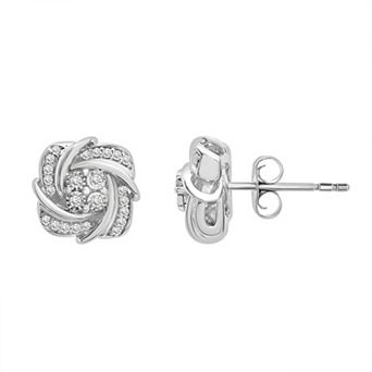 Sterling Silver 1/4 Carat T.W. Diamond Cluster Knot Stud Earrings