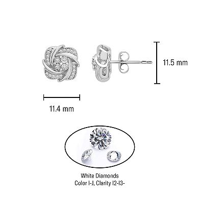 Sterling Silver 1/4 Carat T.W. Diamond Cluster Knot Stud Earrings