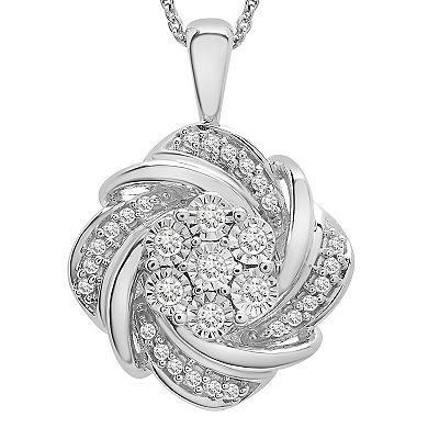 Sterling Silver 1/4 Carat T.W. Diamond Cluster Knot Pendant