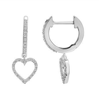 Sterling Silver 1/8 Carat T.W. Diamond Heart Drop Earrings