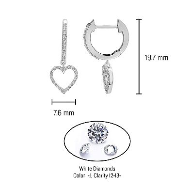Sterling Silver 1/8 Carat T.W. Diamond Heart Drop Earrings