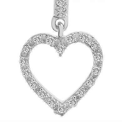 Sterling Silver 1/8 Carat T.W. Diamond Heart Drop Earrings