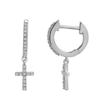 Sterling Silver 1/8 Carat T.W. Diamond Cross Drop Earrings