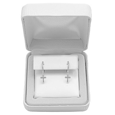 Sterling Silver 1/8 Carat T.W. Diamond Cross Drop Earrings